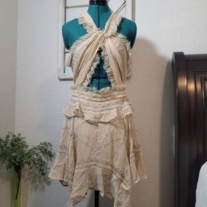 ASOS Elegant Cream Halter Asymmetrical Dress Size 14